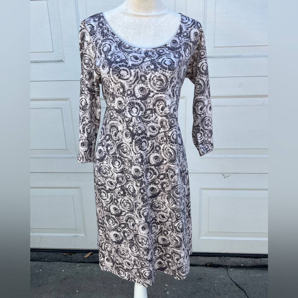 Wome 'S Pure Jill Grey Floral Midi Dress 3/4 Sleeves S